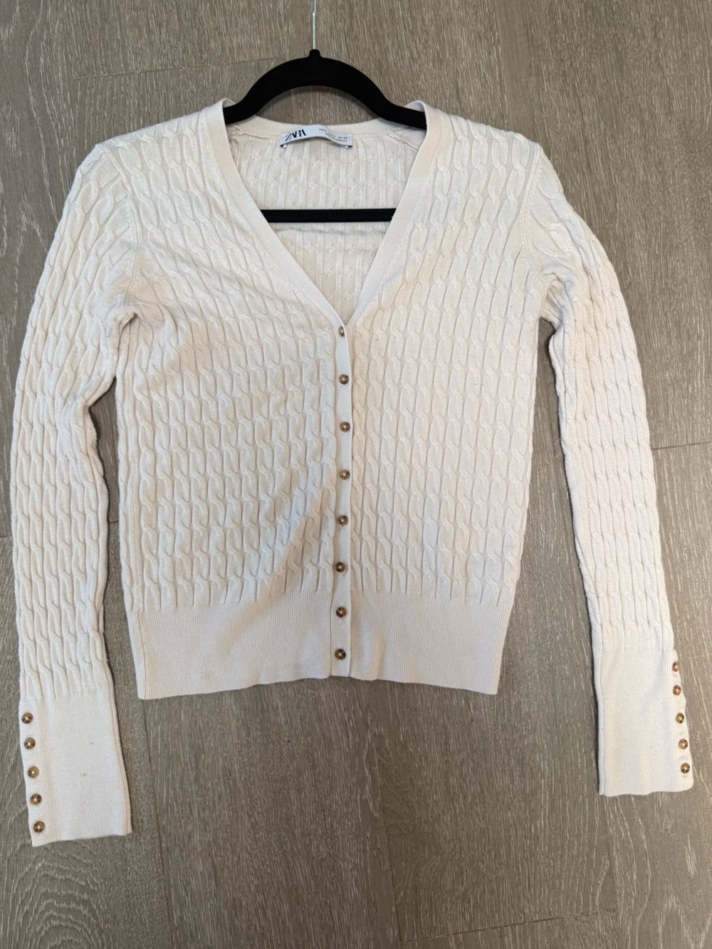 Zara Cream Cable-Knit Button-Front Cardigan